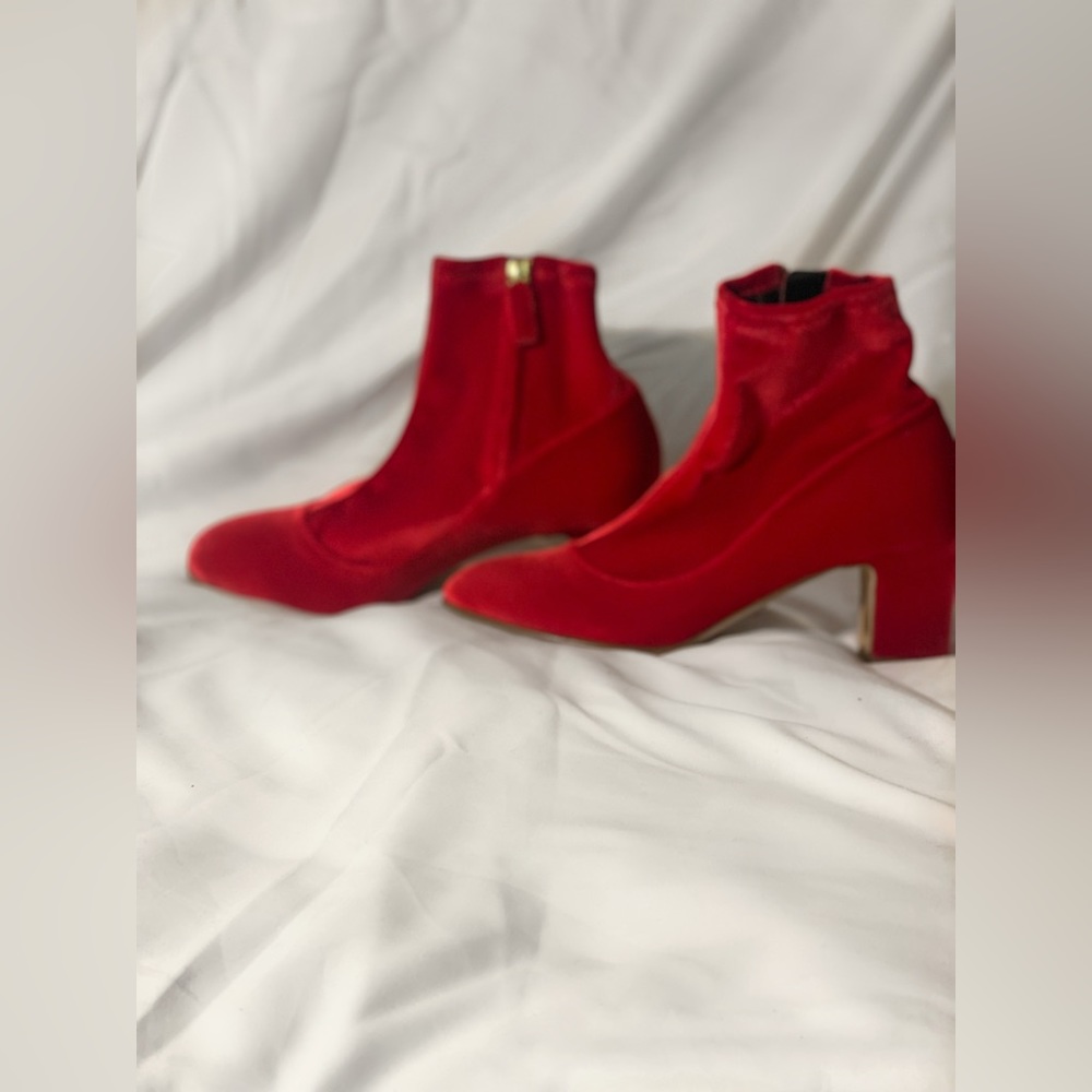 Rupert Sanderson red velvet booties